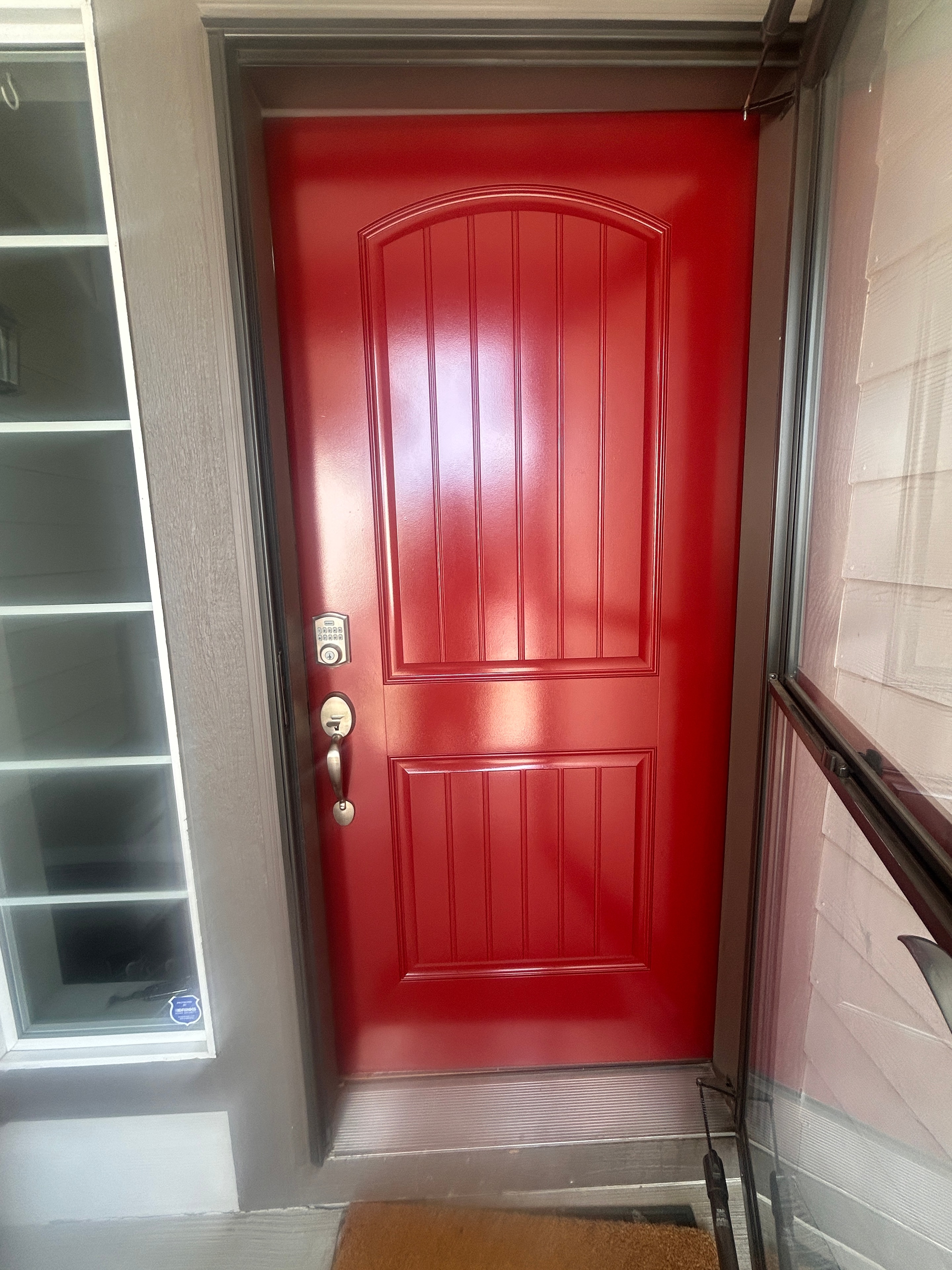 Freshly painted bold red front door